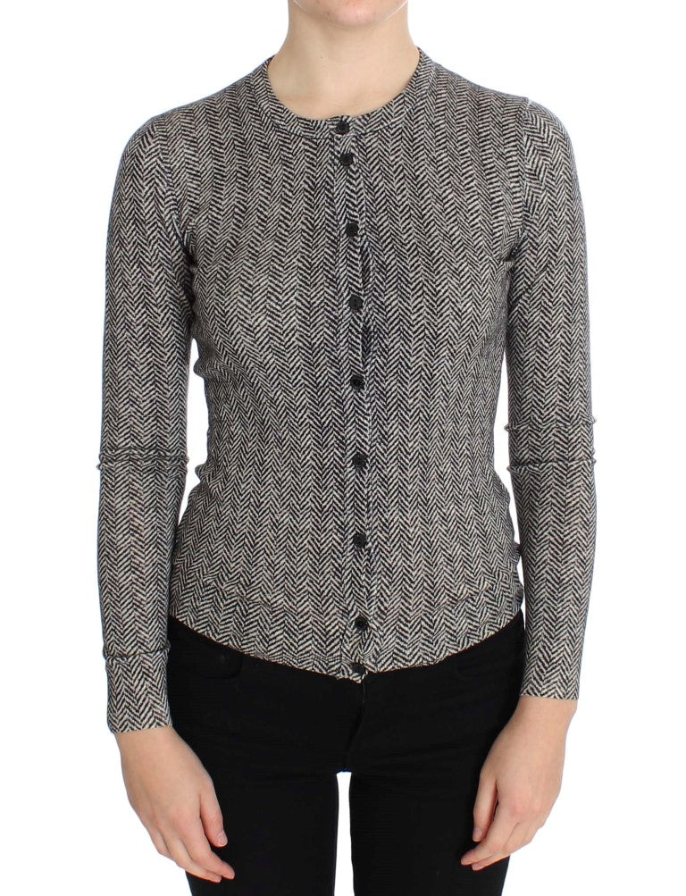 Dolce & Gabbana Schwarz-Weißes Wolltop Strickjacke Pullover