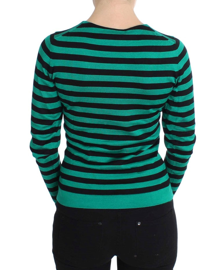 Dolce & Gabbana Grün Schwarzer Seiden-Kaschmir-Pullover
