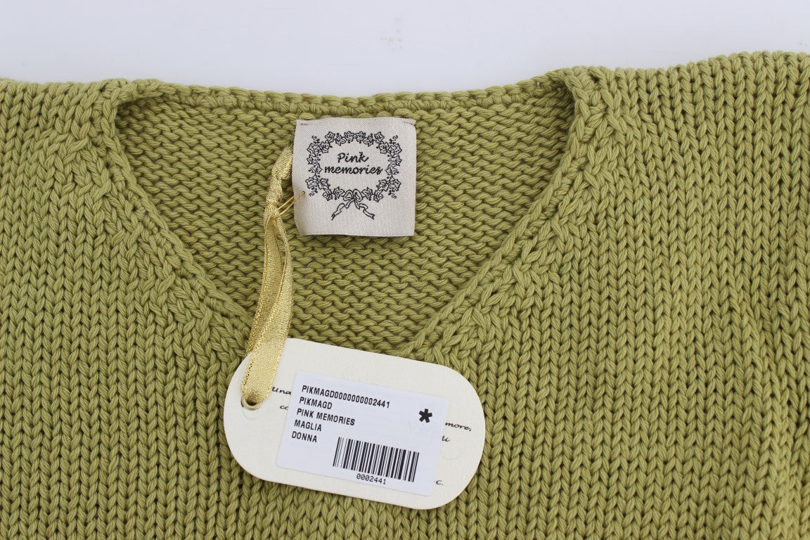 PINK MEMORIES Grüner ärmelloser Strickpullover aus Baumwollmischung