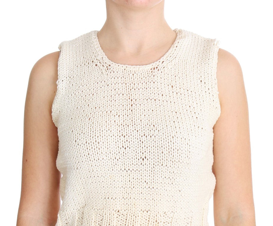 PINK MEMORIES Beigefarbener ärmelloser Strickpullover aus Baumwollmischung