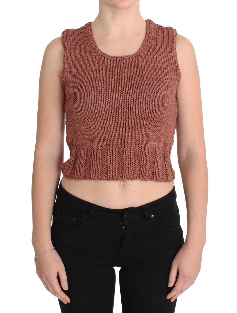 PINK MEMORIES Roter ärmelloser Strickpullover aus einer Baumwollmischung