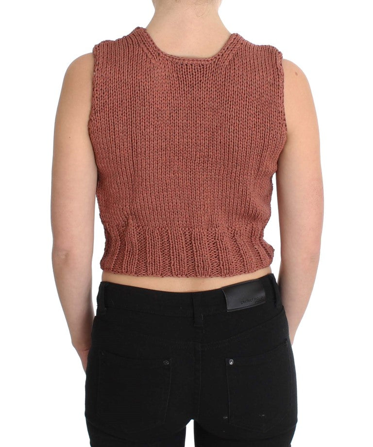 PINK MEMORIES Roter ärmelloser Strickpullover aus einer Baumwollmischung