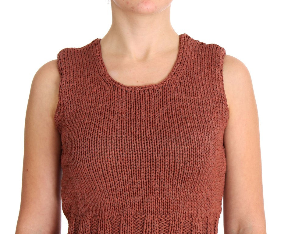 PINK MEMORIES Roter ärmelloser Strickpullover aus einer Baumwollmischung