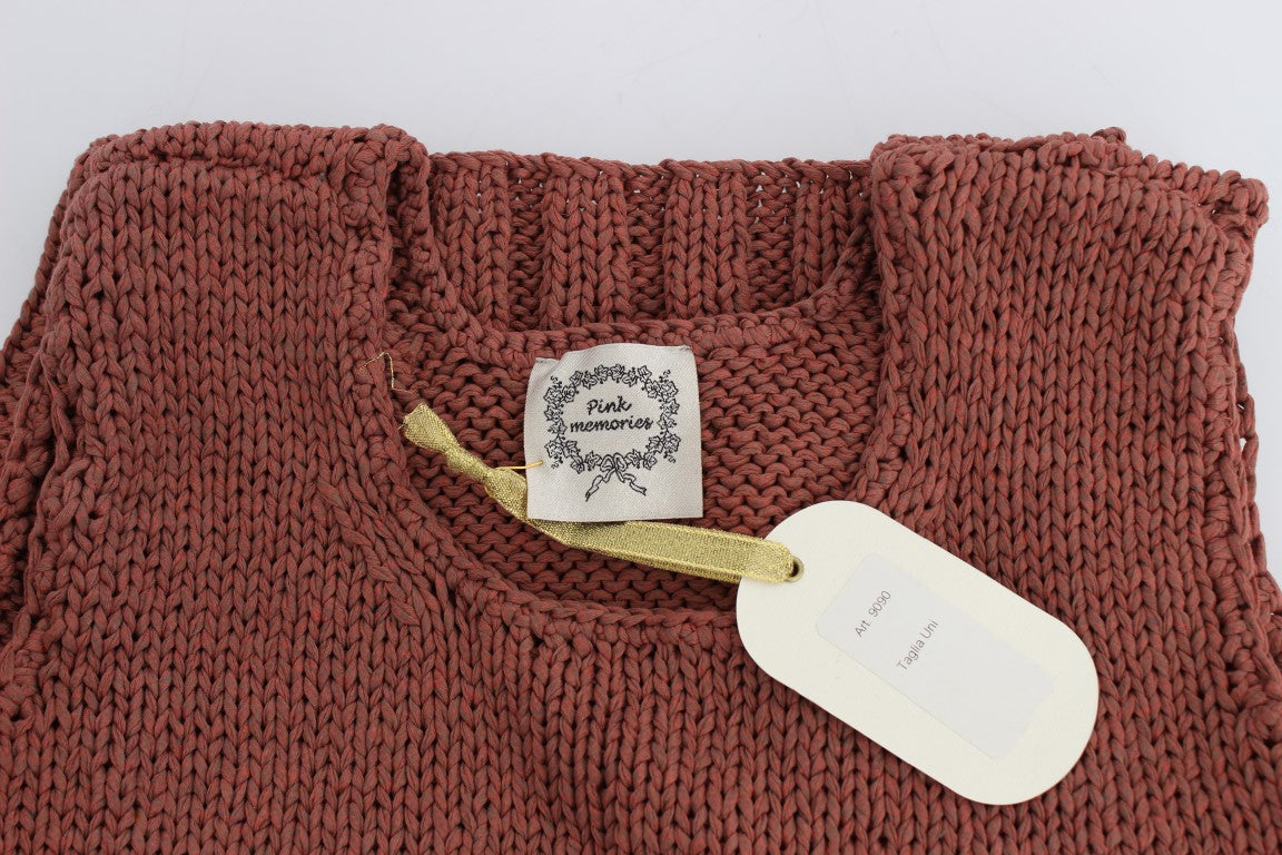 PINK MEMORIES Roter ärmelloser Strickpullover aus einer Baumwollmischung