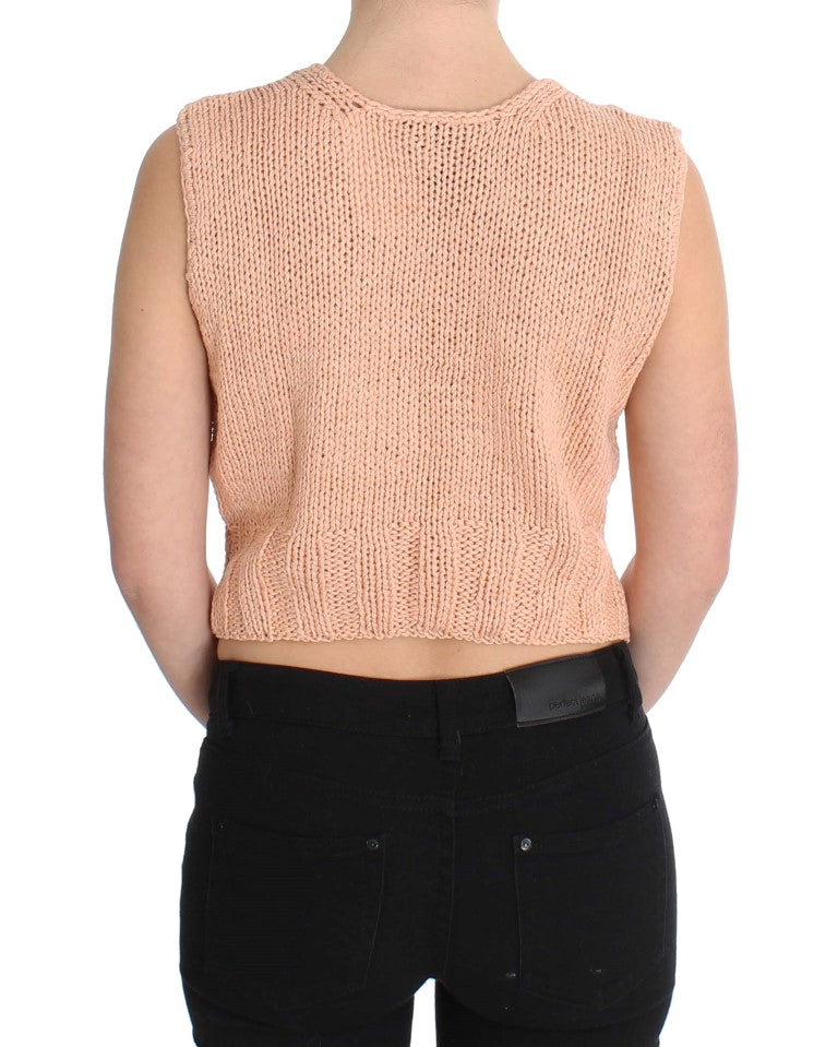 PINK MEMORIES Rosa Strickpullover ohne Ärmel aus Baumwollmischung