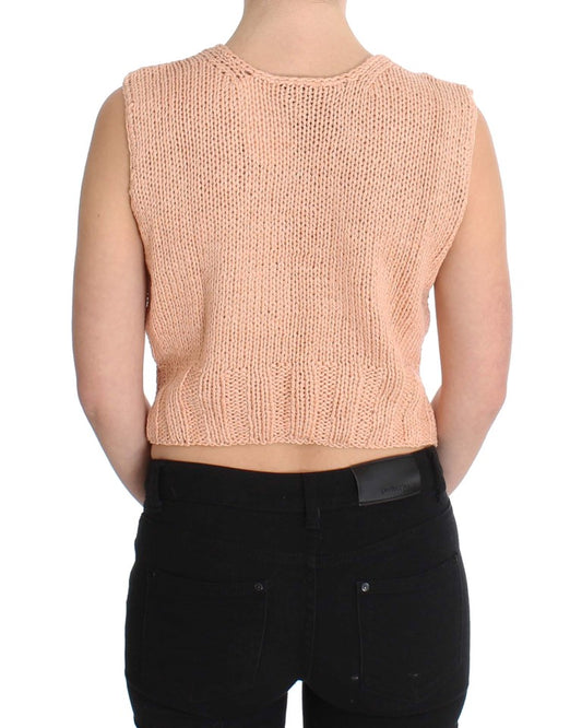 PINK MEMORIES Rosa Strickpullover ohne Ärmel aus Baumwollmischung
