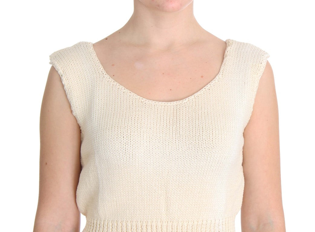 PINK MEMORIES Beigefarbener ärmelloser Strickpullover aus Baumwollmischung