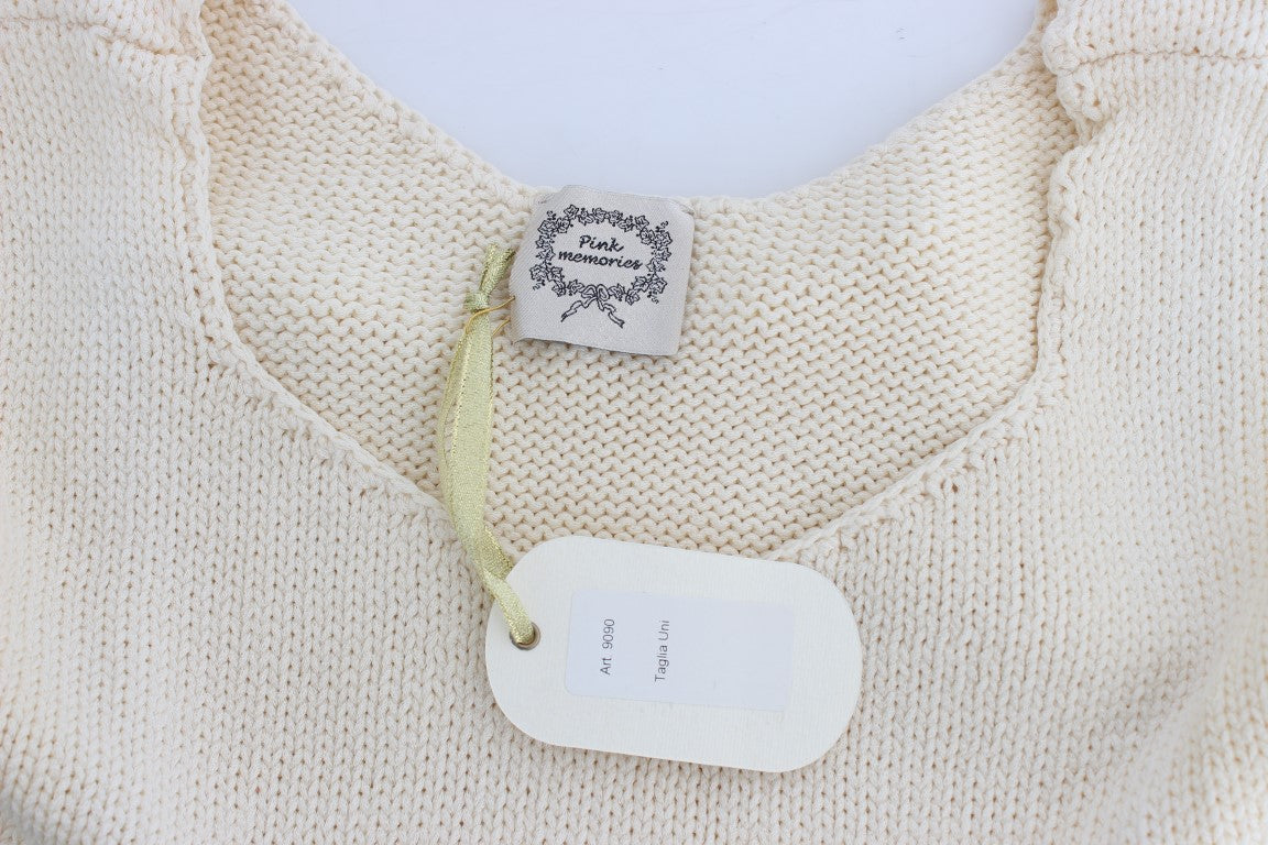 PINK MEMORIES Beigefarbener ärmelloser Strickpullover aus Baumwollmischung