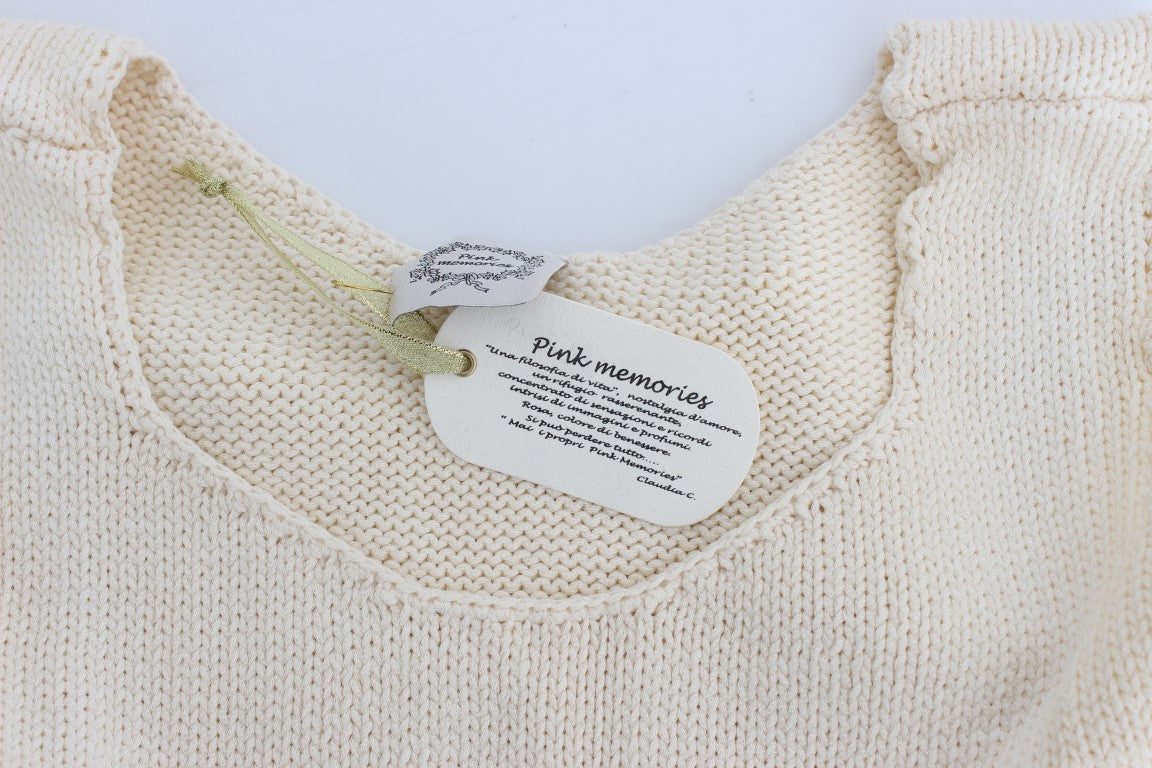PINK MEMORIES Beigefarbener ärmelloser Strickpullover aus Baumwollmischung