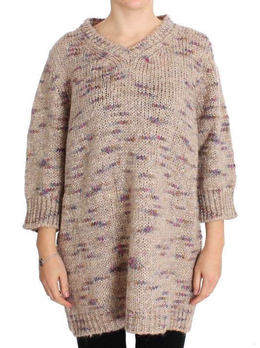 PINK MEMORIES Beigefarbener Strickpullover aus Wollmischung in Übergröße
