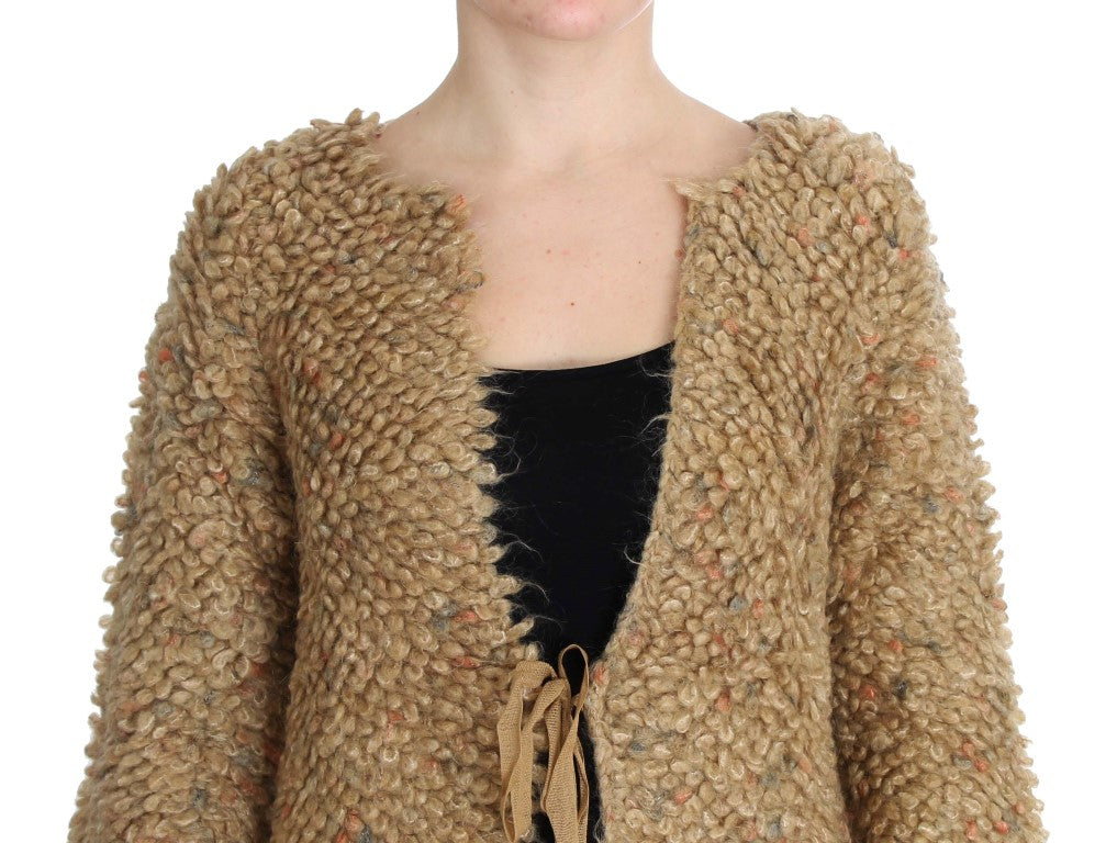PINK MEMORIES Beigefarbener Pullover mit Cape aus Wollmischung