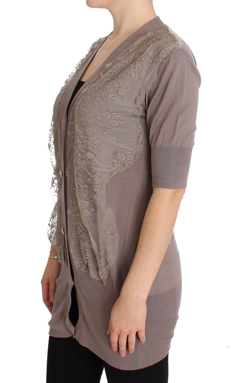 PINK MEMORIES Lila Strickjacke aus Baumwolle mit Spitze