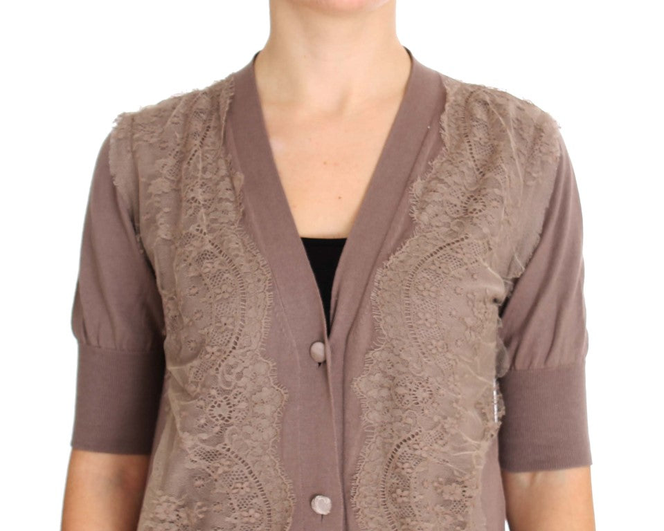 PINK MEMORIES Lila Strickjacke aus Baumwolle mit Spitze