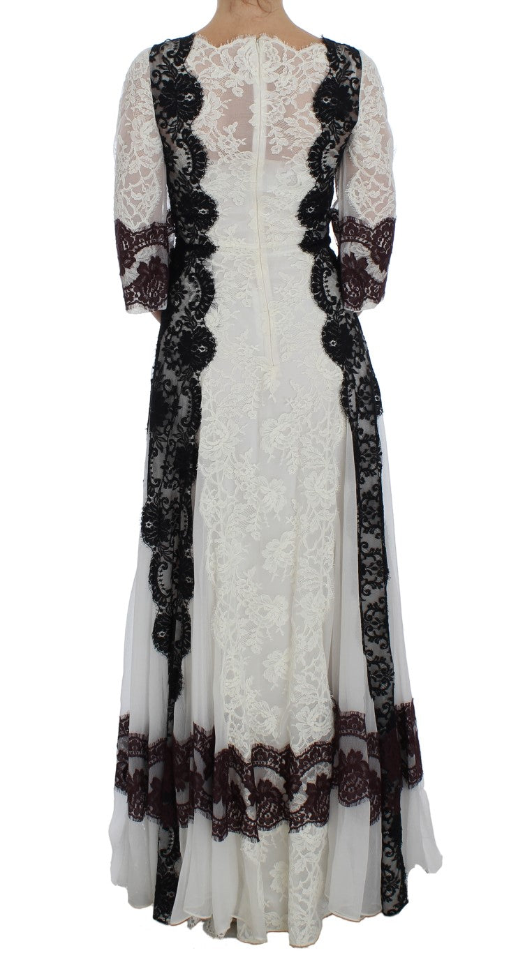 Dolce & Gabbana Weißes geblümtes Spitzenkleid in voller Länge