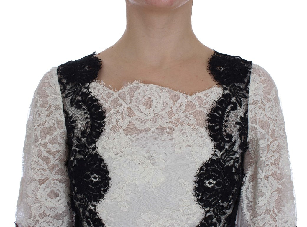 Dolce & Gabbana Weißes geblümtes Spitzenkleid in voller Länge