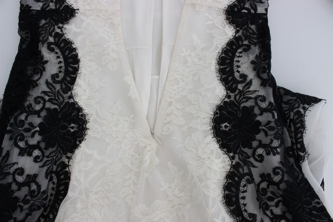 Dolce & Gabbana Weißes geblümtes Spitzenkleid in voller Länge