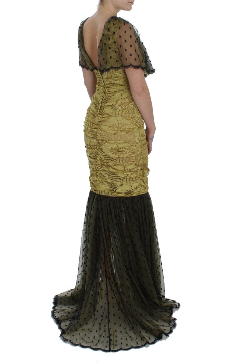 Dolce & Gabbana Gelb-schwarz geblümtes Spitzenkleid von Ricamo