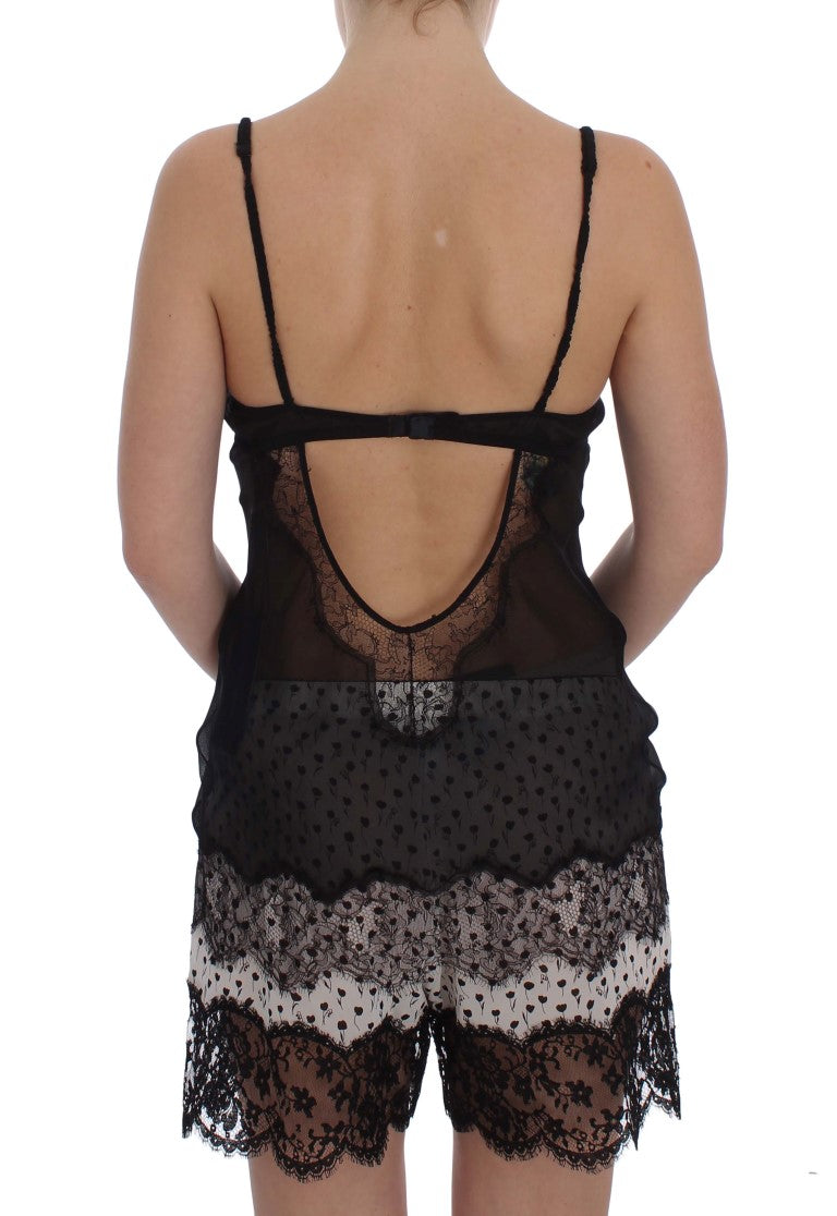 Dolce & Gabbana Schwarzes Seiden-Spitzen-Babydoll-Dessous-Top