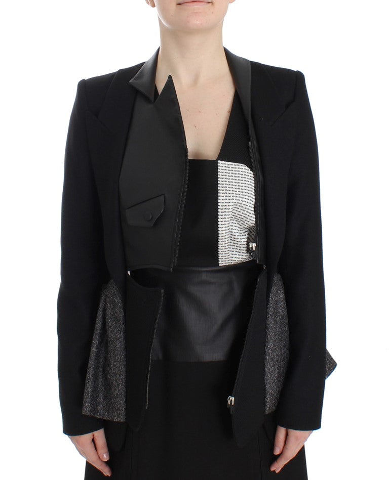 KAALE SUKTAE Schwarzer Kurzer Blazermantel Biker Jacke