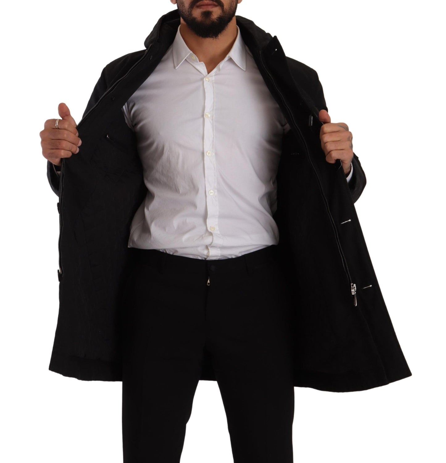 Black Denim Hooded Parka Coat Winter Jacket