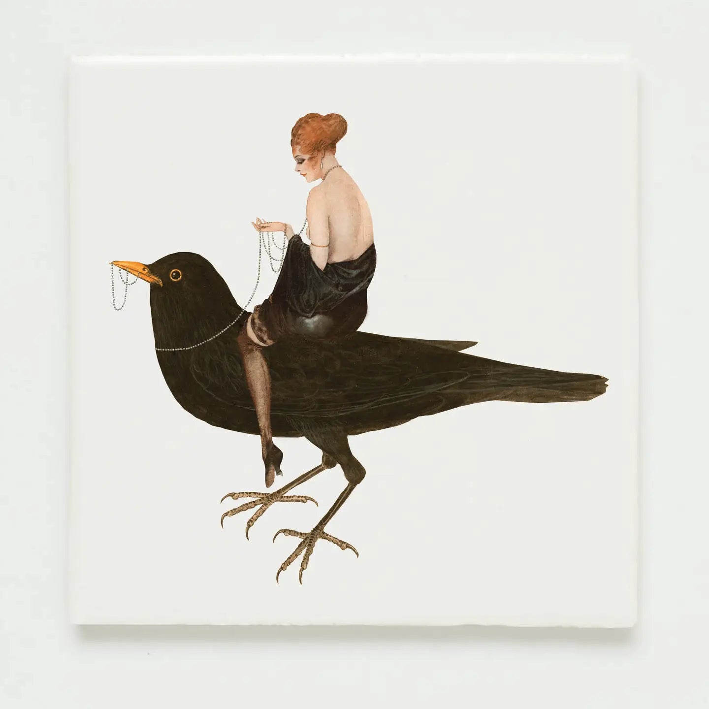 Wandfliese „Lady Blackbird“ Vintage-Collage