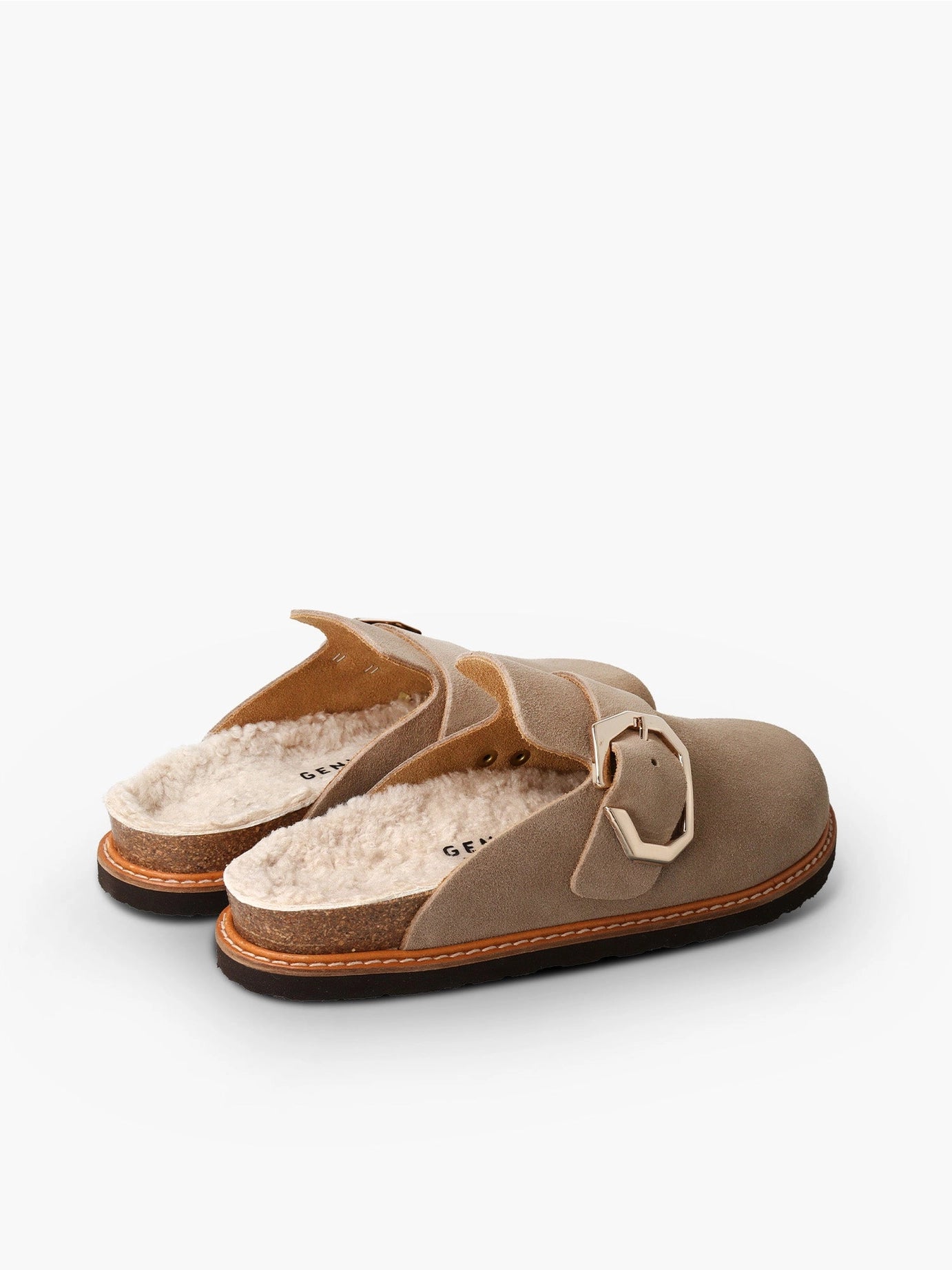 Leder-Clog Grisel mit Schafwollfutter Velour Taupe