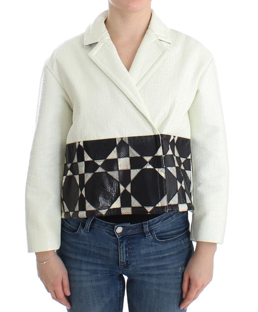 Andrea Pompilio Weiß Schwarz Gekürzte Lederjacke