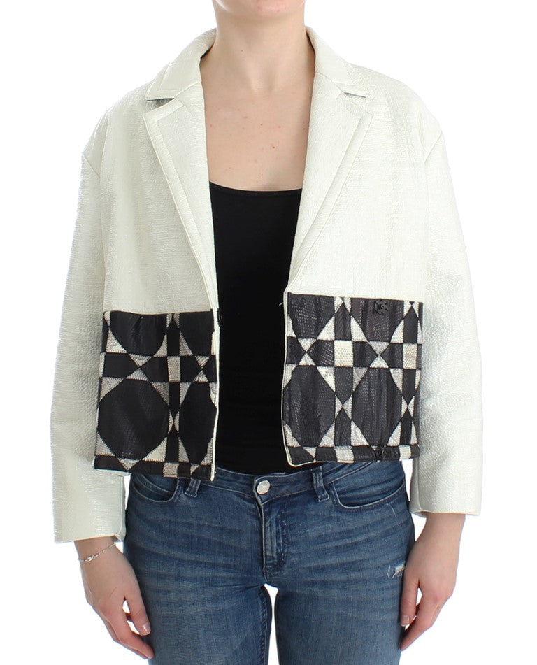 Andrea Pompilio Weiß Schwarz Gekürzte Lederjacke