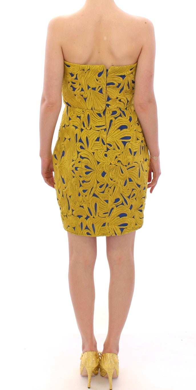 Sachin & Babi Blau-Gelbes trägerloses Bubble Mini Shift Dress