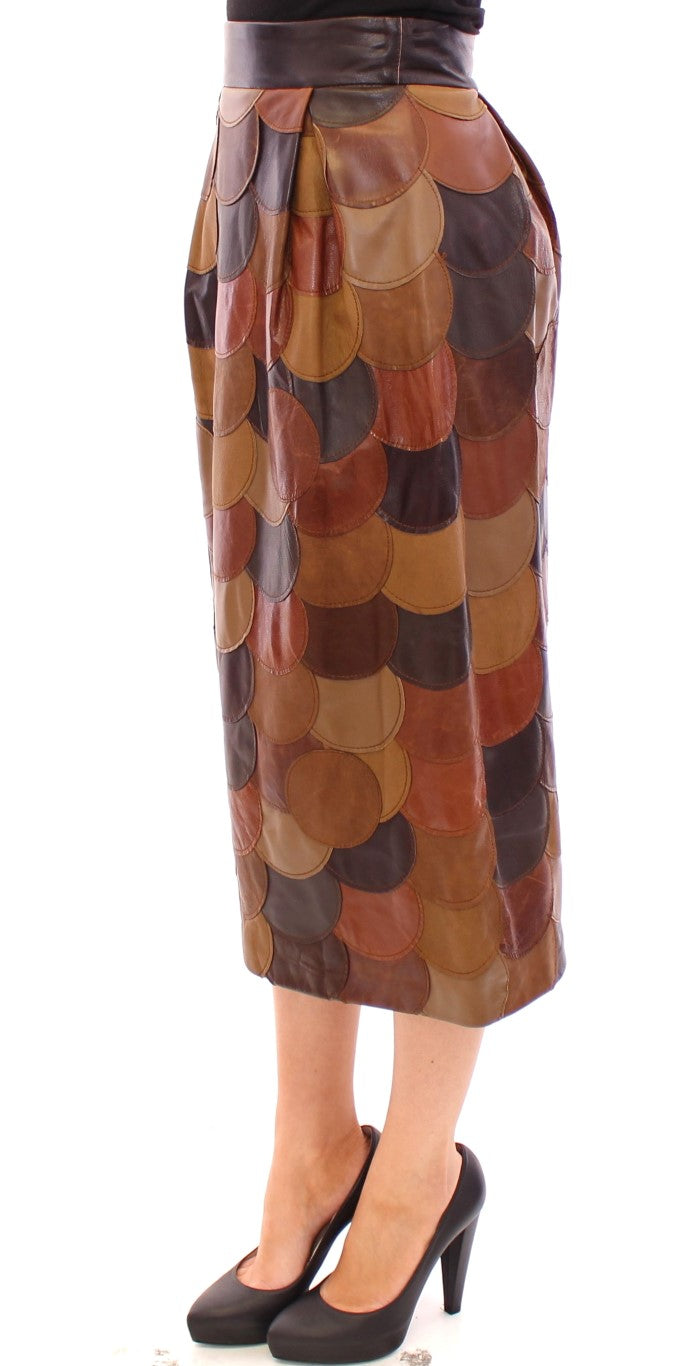 Dolce & Gabbana Brauner gerader Rock aus Patchwork-Leder