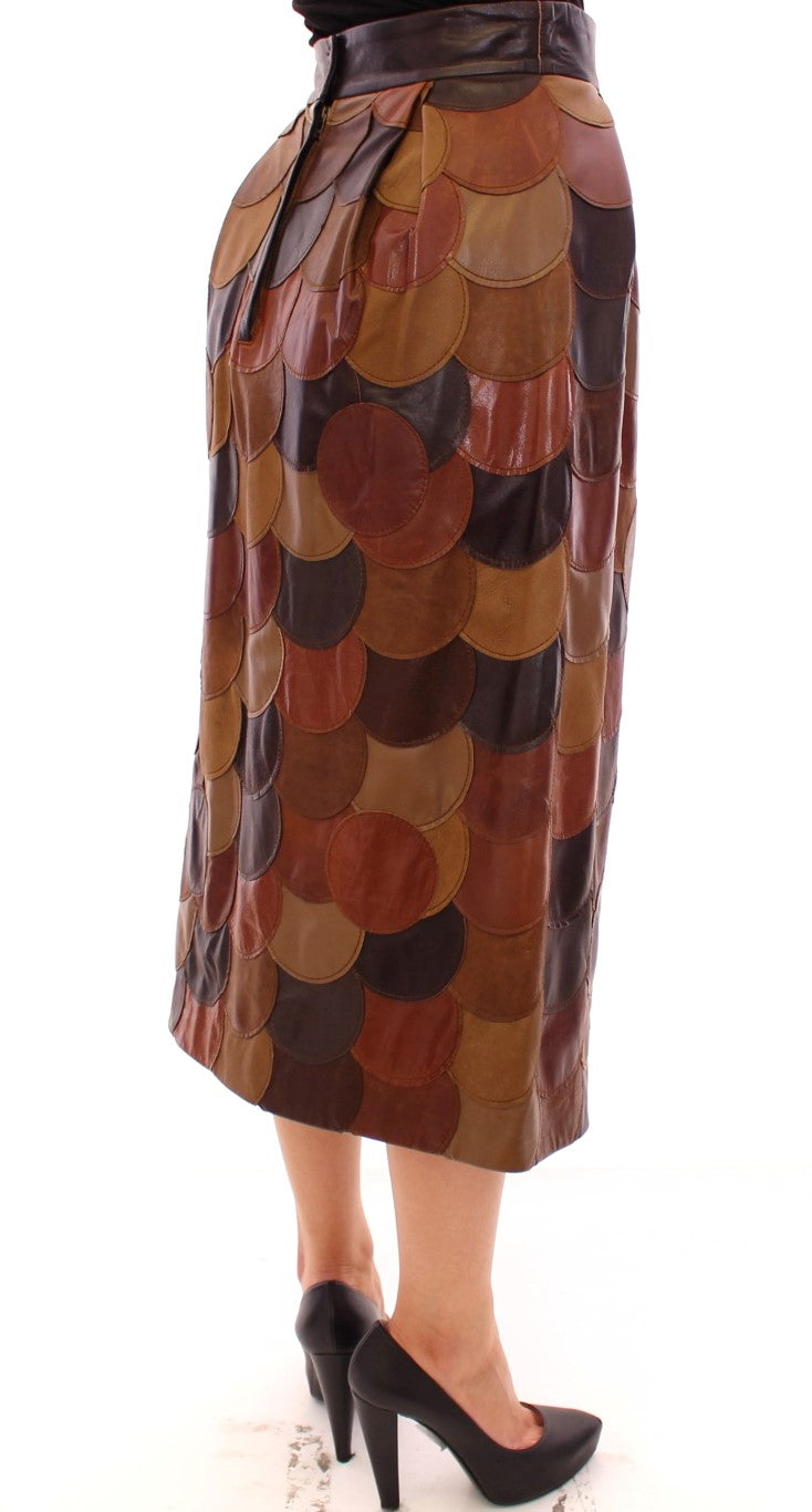 Dolce & Gabbana Brauner gerader Rock aus Patchwork-Leder
