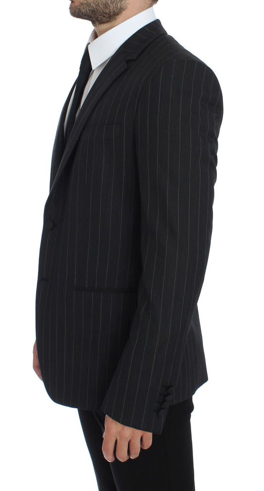 Dolce & Gabbana Grauer gestreifter Slim Fit Wollblazer