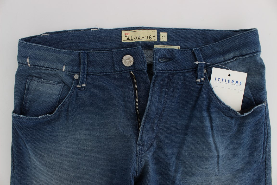 Acht Blaue Waschung Denim Baumwolle Stretch Slim Fit Jeans