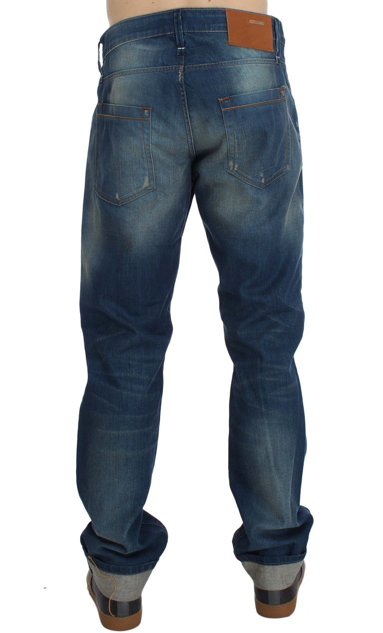 Acht Blaue Waschung Denim Baumwolle Stretch Baggy Fit Jeans