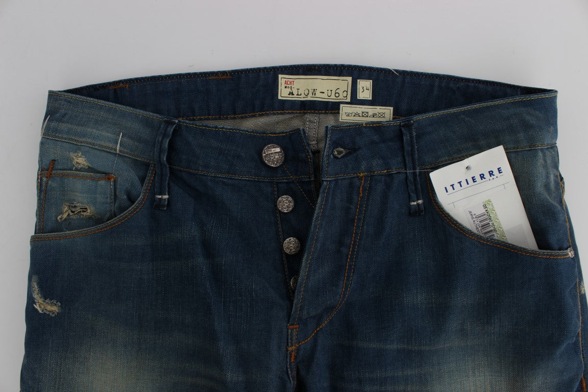 Acht Blaue Waschung Denim Baumwolle Stretch Baggy Fit Jeans