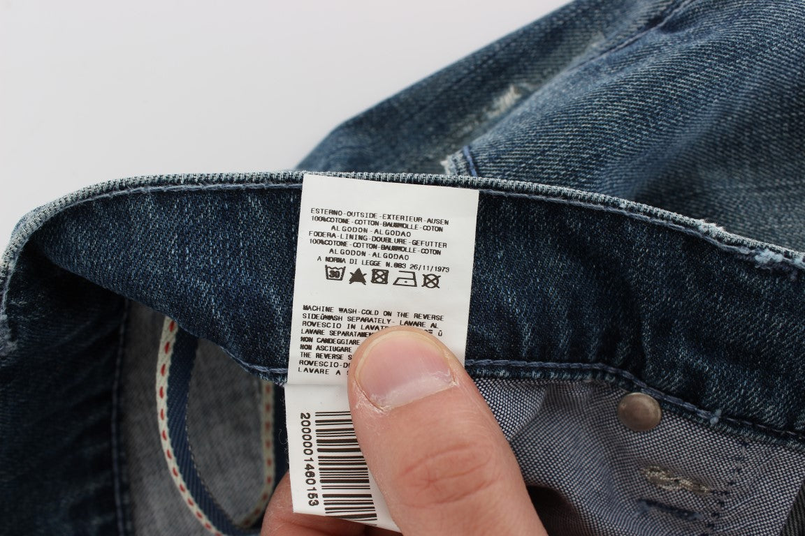 Acht Blaue Waschung Baumwolle Denim Regular Fit Jeans