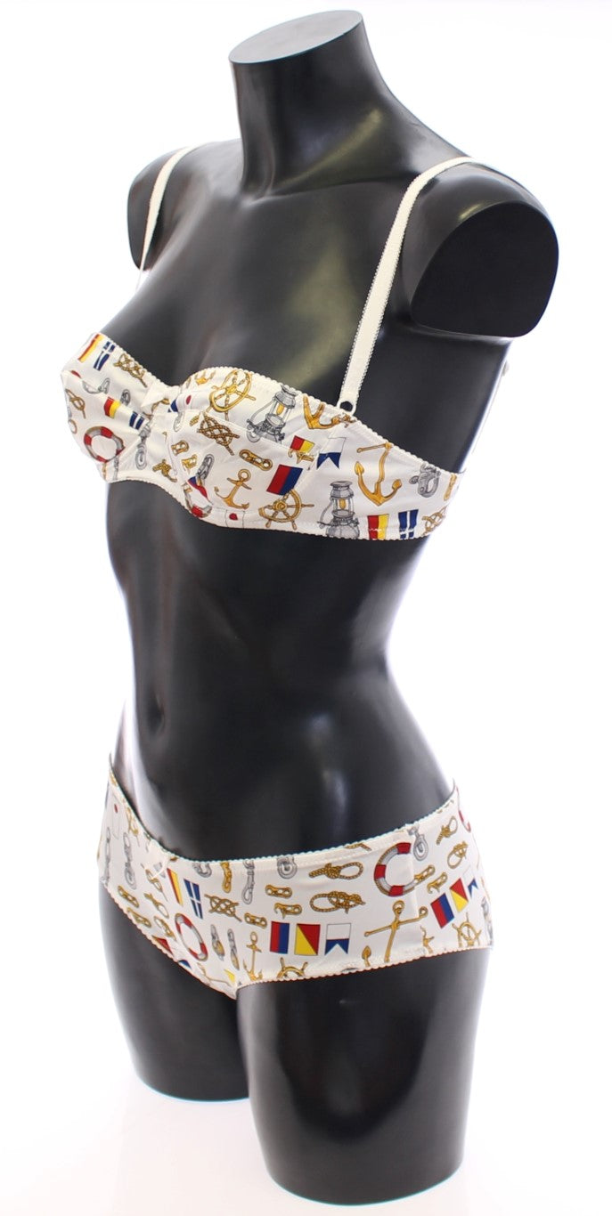 Dolce & Gabbana Weißer Matrosen-BH Panty Stretch-Unterwäsche