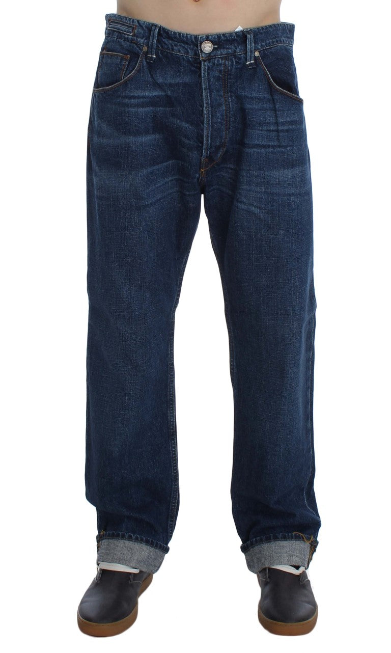 Acht Blaue Waschung Baumwolle Baggy Loose Fit Jeans