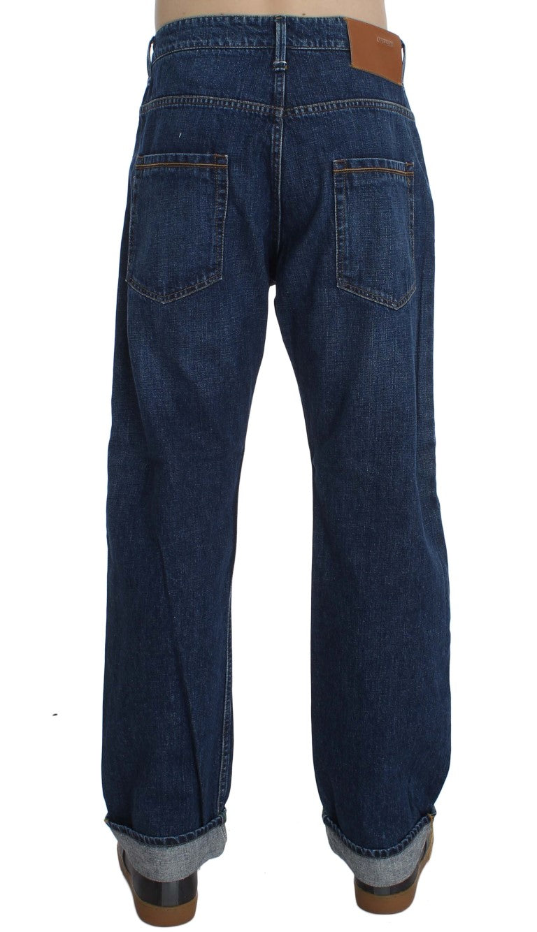 Acht Blaue Waschung Baumwolle Baggy Loose Fit Jeans