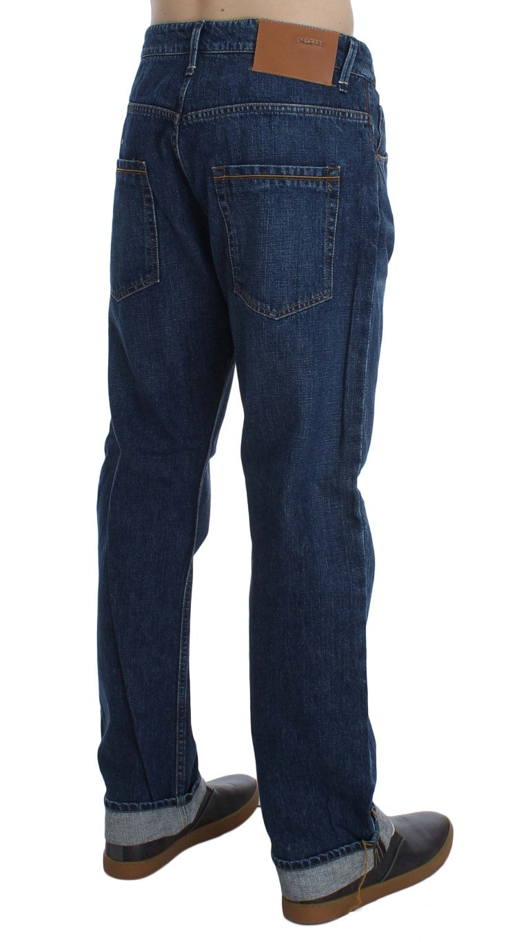 Acht Blaue Waschung Baumwolle Baggy Loose Fit Jeans