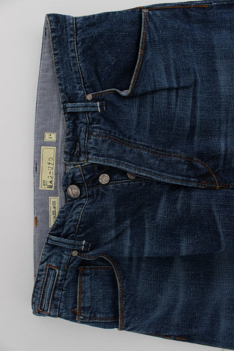 Acht Blaue Waschung Baumwolle Baggy Loose Fit Jeans