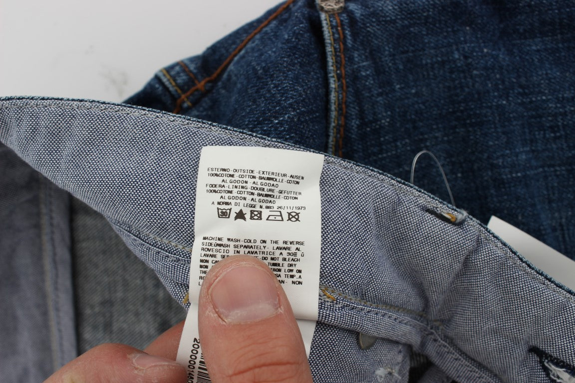 Acht Blaue Waschung Baumwolle Baggy Loose Fit Jeans