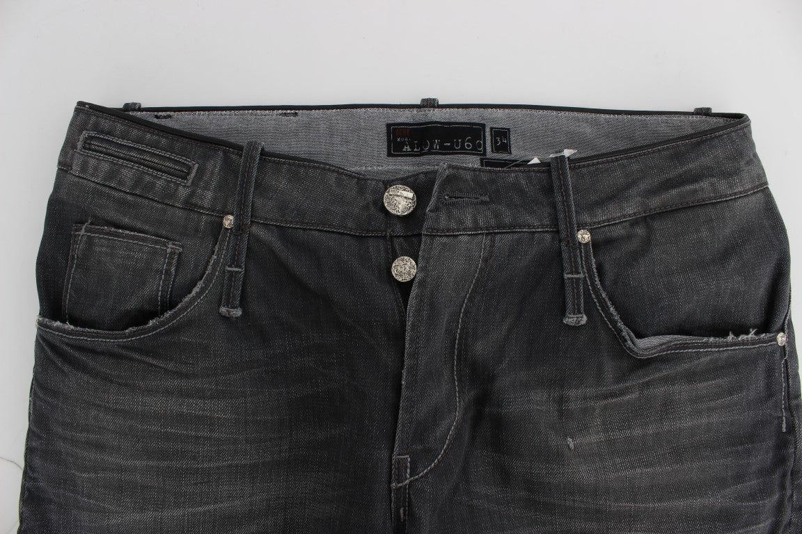 Acht Graue Baumwolle Regular Low Fit Jeans