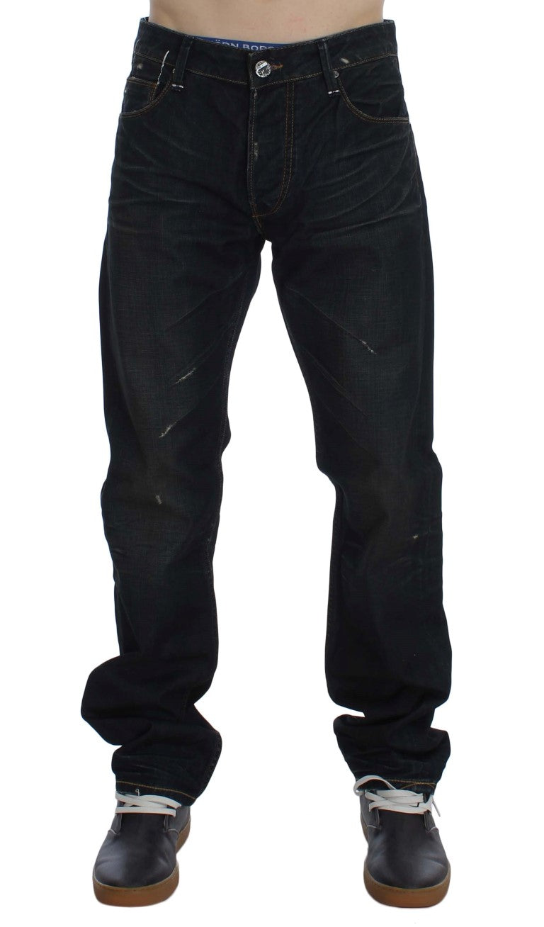 Acht Blaue Waschung Baumwolle Denim Straight Fit Jeans
