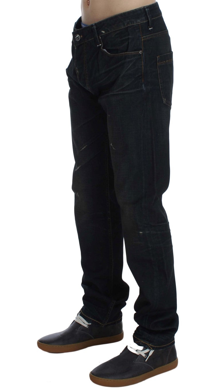 Acht Blaue Waschung Baumwolle Denim Straight Fit Jeans