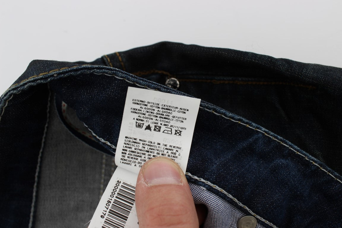Acht Blaue Waschung Baumwolle Denim Straight Fit Jeans