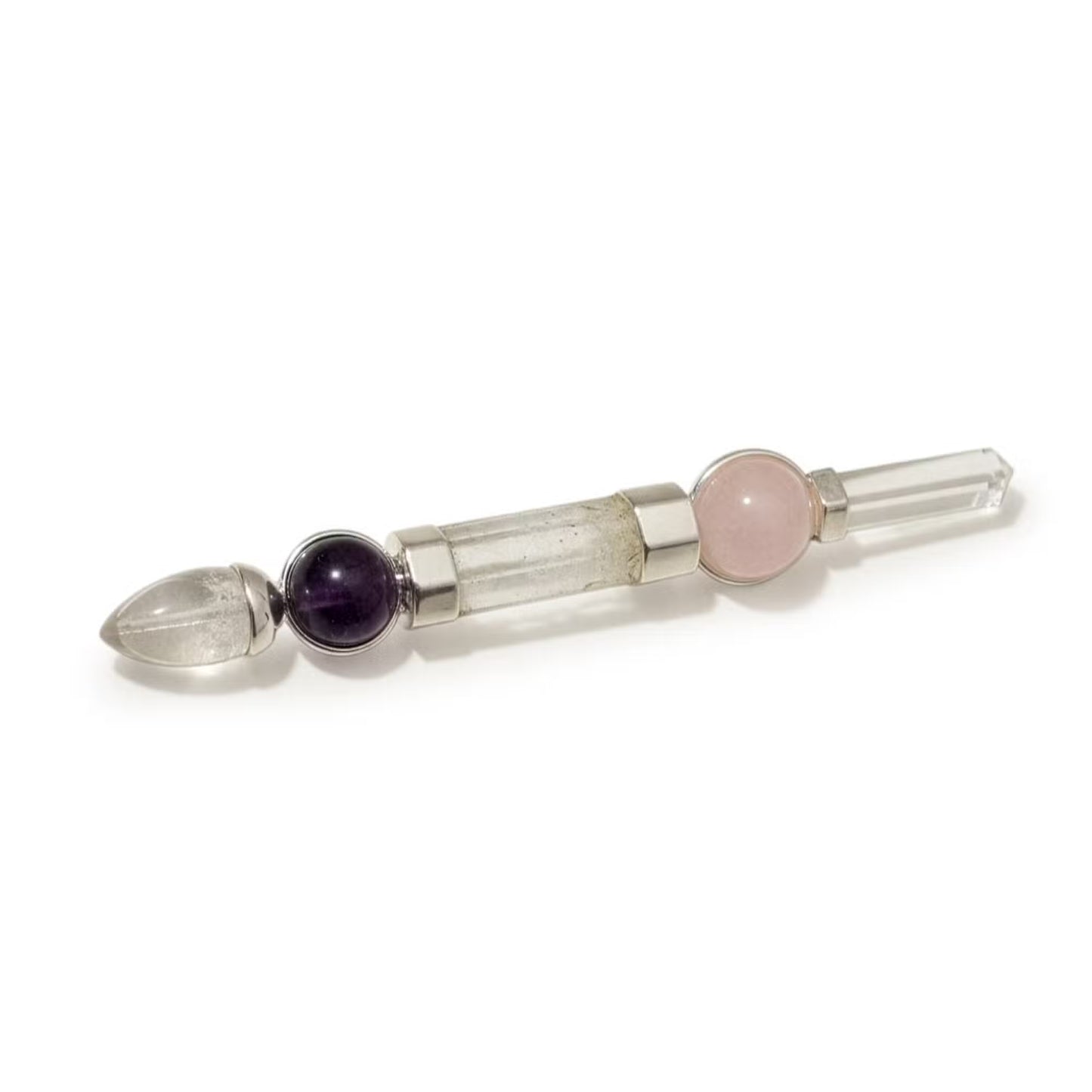 Zauberstab Axis of Grace aus Amethyst, Rosenquarz und Quarz, 12 cm
