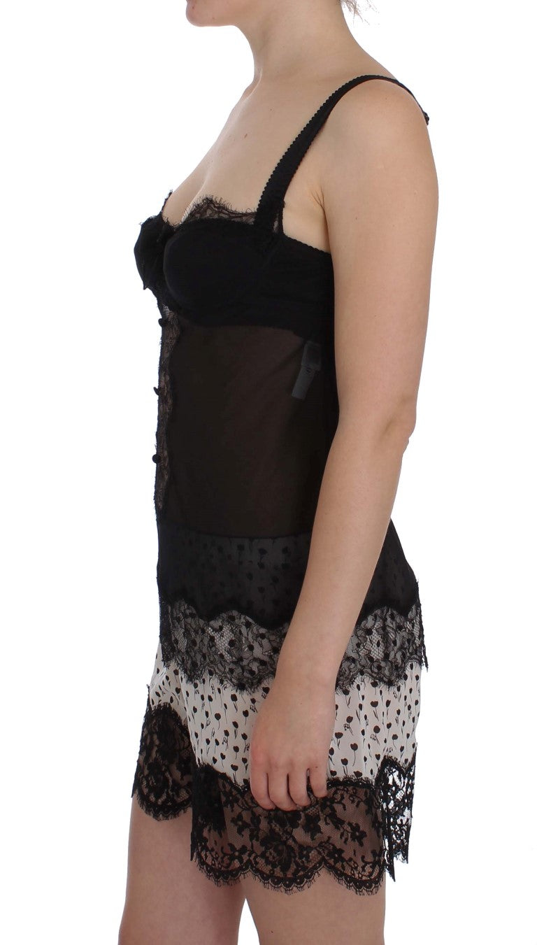 Dolce & Gabbana Schwarzes Seidenunterwäsche-Top mit floraler Spitze