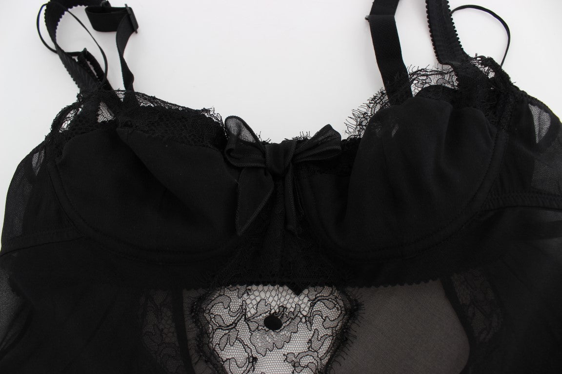 Dolce & Gabbana Schwarzes Seidenunterwäsche-Top mit floraler Spitze