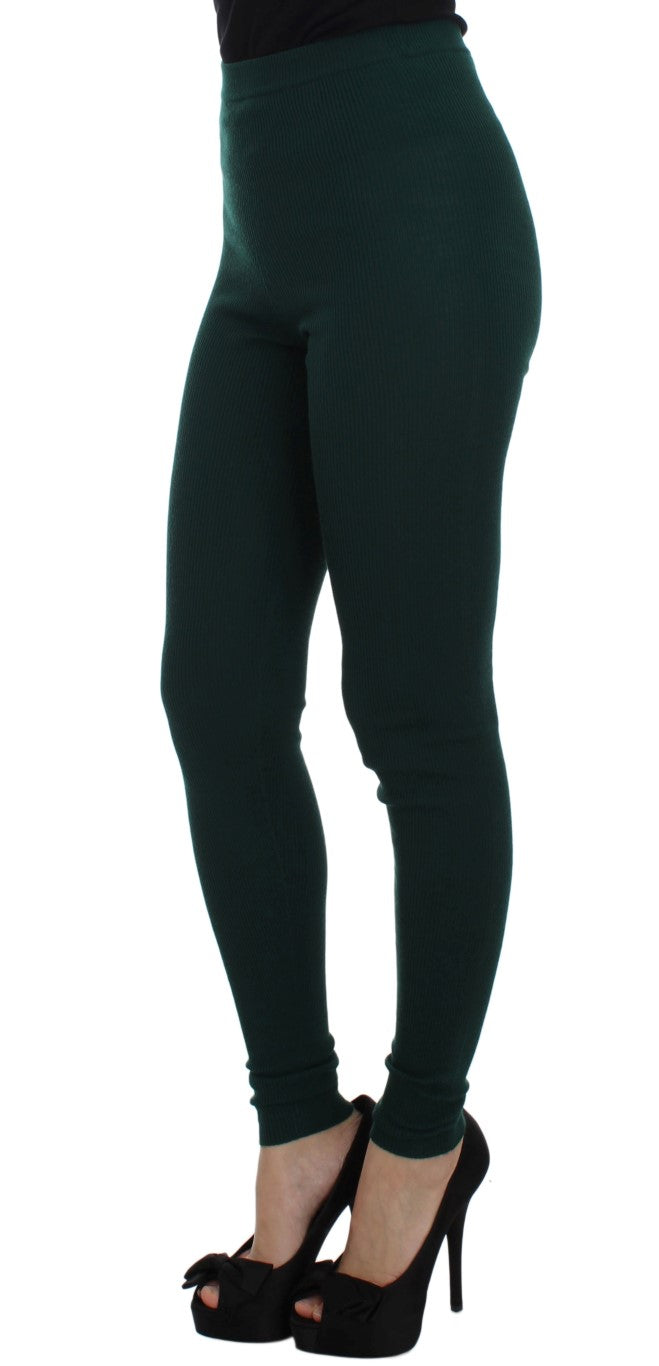 Dolce & Gabbana Grüne Kaschmir-Stretch-Strumpfhose Hose